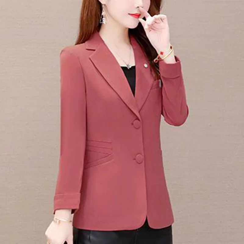 Blazer elegante de Color liso para mujer, chaqueta informal de gran tamaño con bolsillos, combina con todo, para oficina, novedad de otoño, 2023