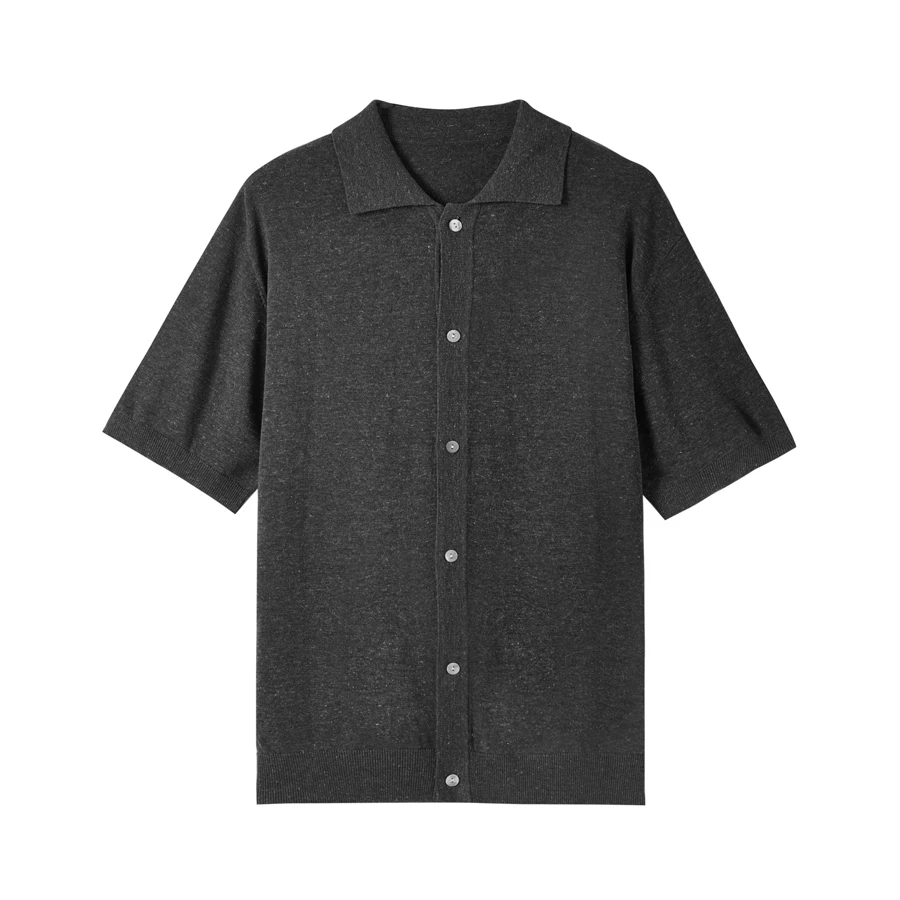 Knitted Cardigan Luxury Polo Shirts For Men Acrylic&Lyocell&Linen Solid Color Quality Soft Comfortable Elastic Camisas De Hombre