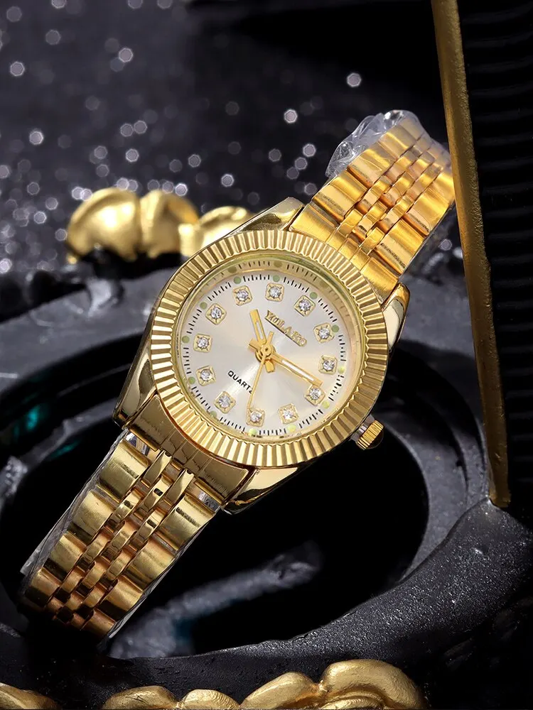 1 PCs Fashion Gold Steel Band Women\'s Quartz Watch