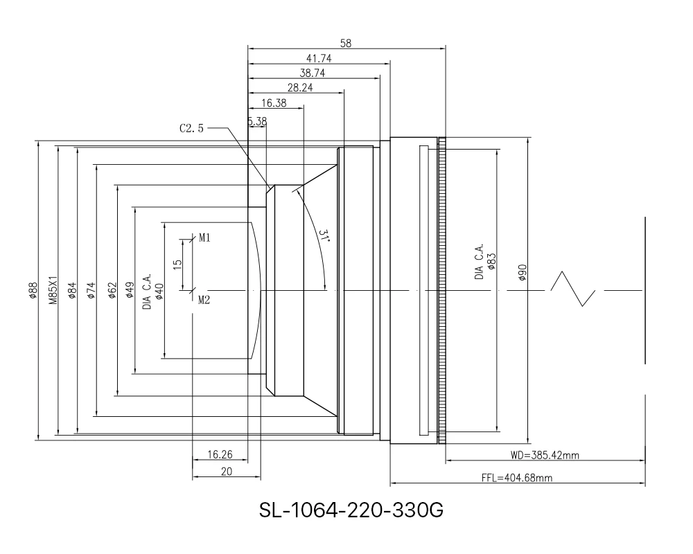Opex f-theta Linse 300 nm m85 Gewindes can feld 70*70-300*420 Brennweite-mm nm yag Glasfaser-Laser markierung steil – Detail 11