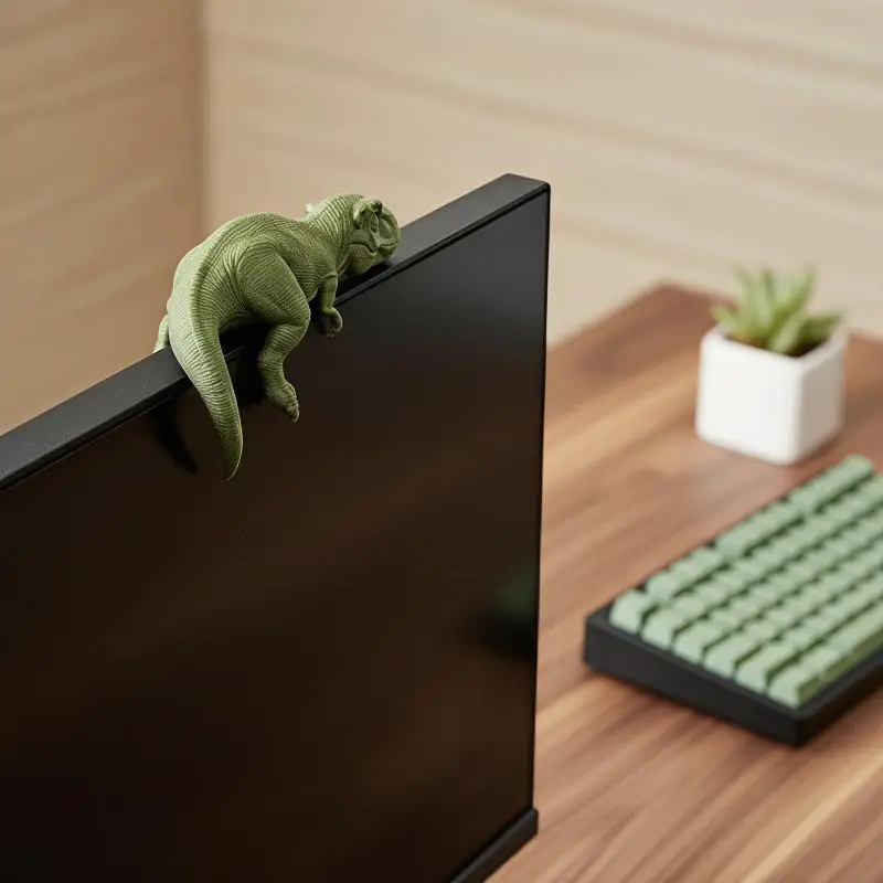 Sleeping T-Rex Monitor Topper Figurines 3D Printed Mini Lazy Dinosaur Ornaments For Desk/Monitor/Shelf Cute Jurassic Dino Decor