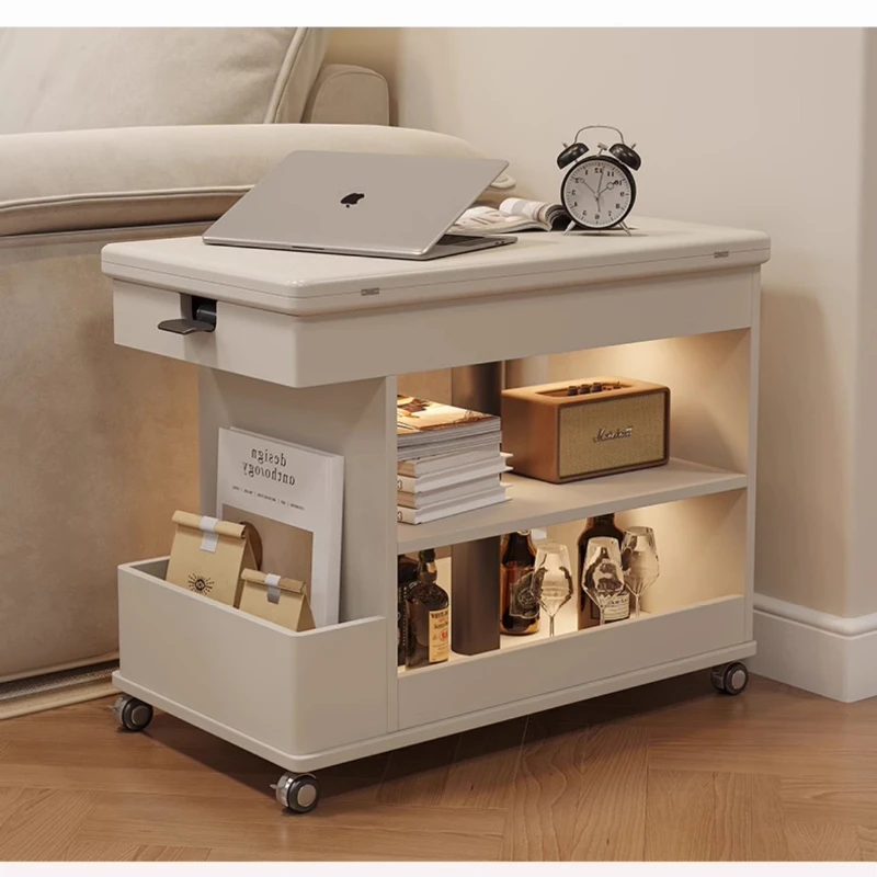 

Cream wind, small apartment, living room, sofa side cabinet, removable, trolley side multi-function, liftable