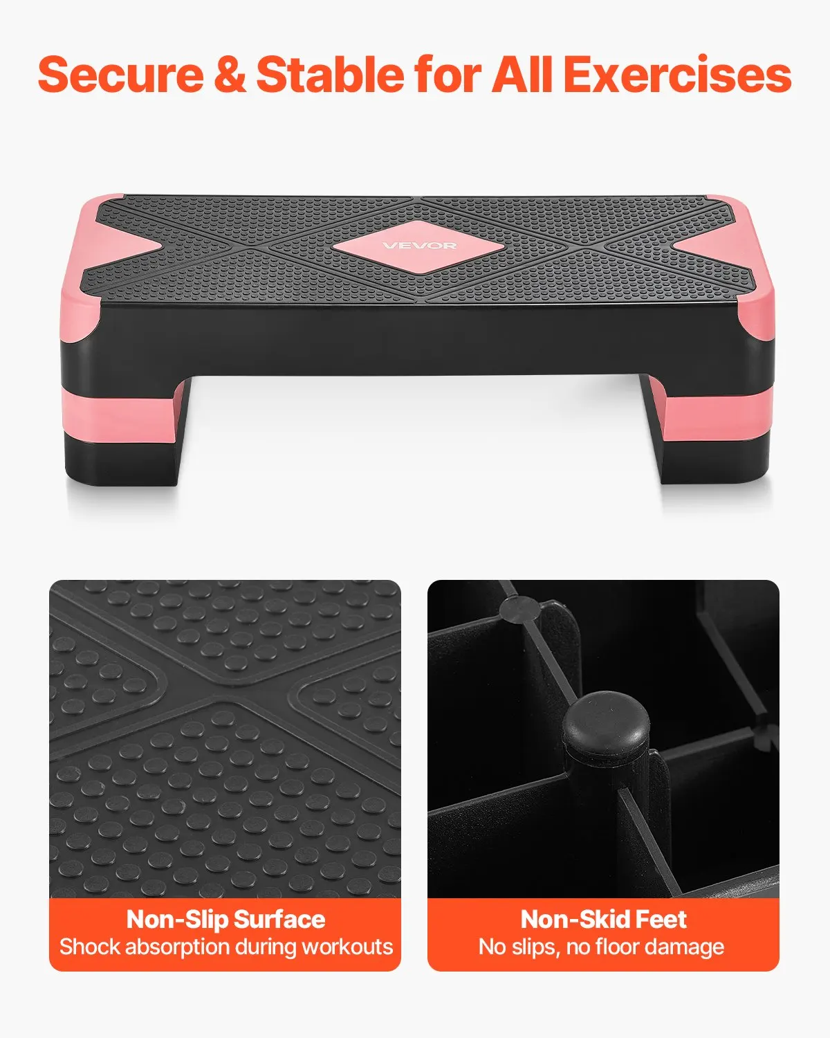 Plateforme de step aérobic - Plateforme d'entraînement à hauteur réglable (10,6 - 20,32 cm) - Peut supporter un poids de 250 kilogrammes. Équipement de fitness Step Fitness avec surface coulissante antidérapante. Convient pour le cardio-training et les entraînements de force à domicile. Rouge.