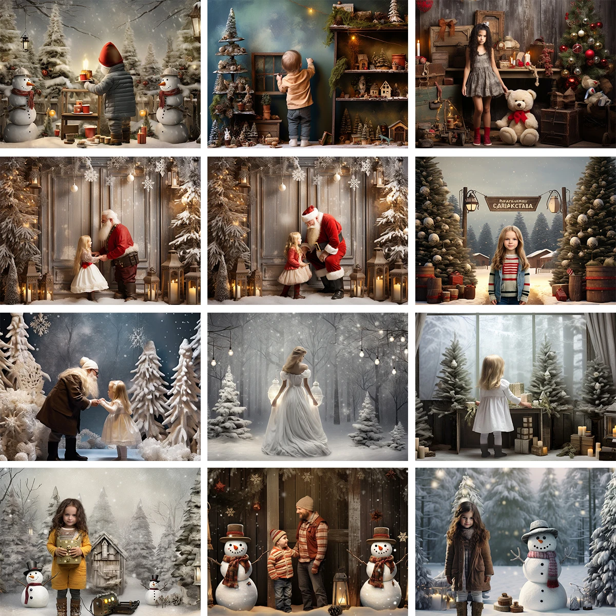 

Winter Snowy Forest Backdrops Kids Baby Photography Props Child Adult Photocall Decors Snowman Snowflake Windows Background