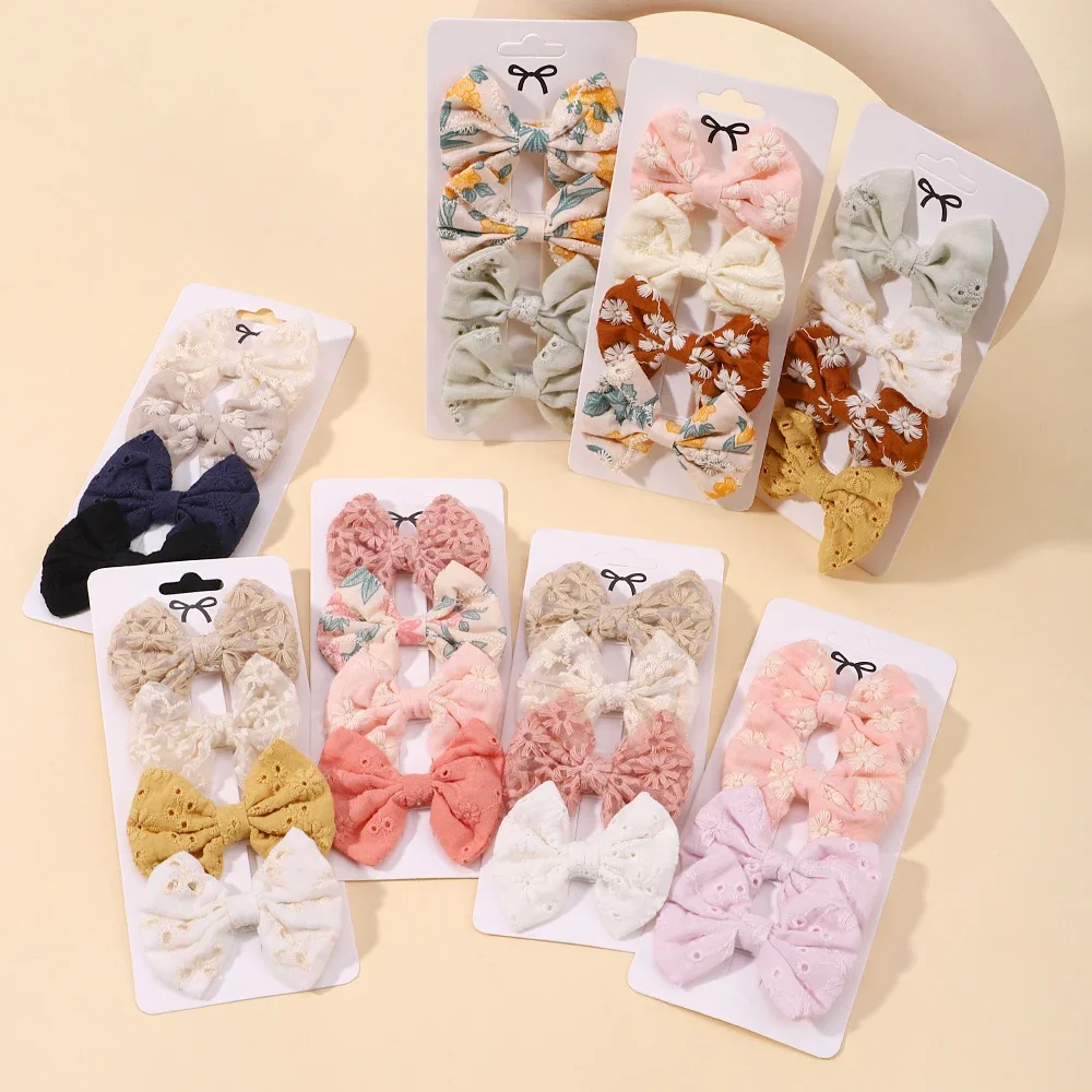 4 pz/set Lovely Cotton Bowknot Clips forcine sicure ragazza Fresh Pastoral Hairclips accessori per capelli per bambini stampa Hairgripe Gift