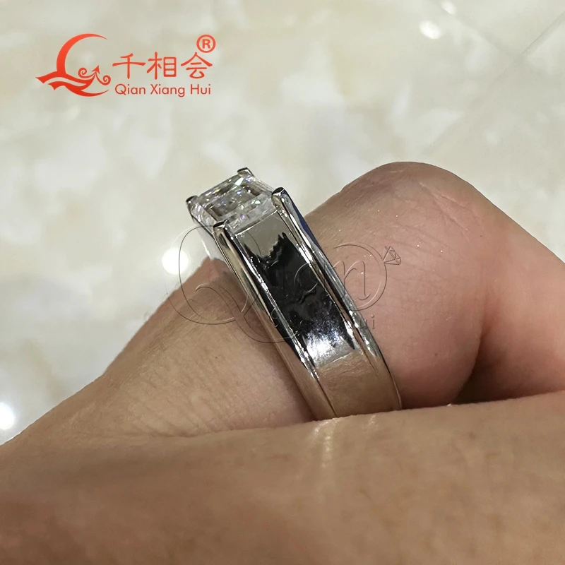 7*11mm emerald High Quality D vvs white Moissanite  S925 Silver men ring Men's Ring Luxury Style gift wedding