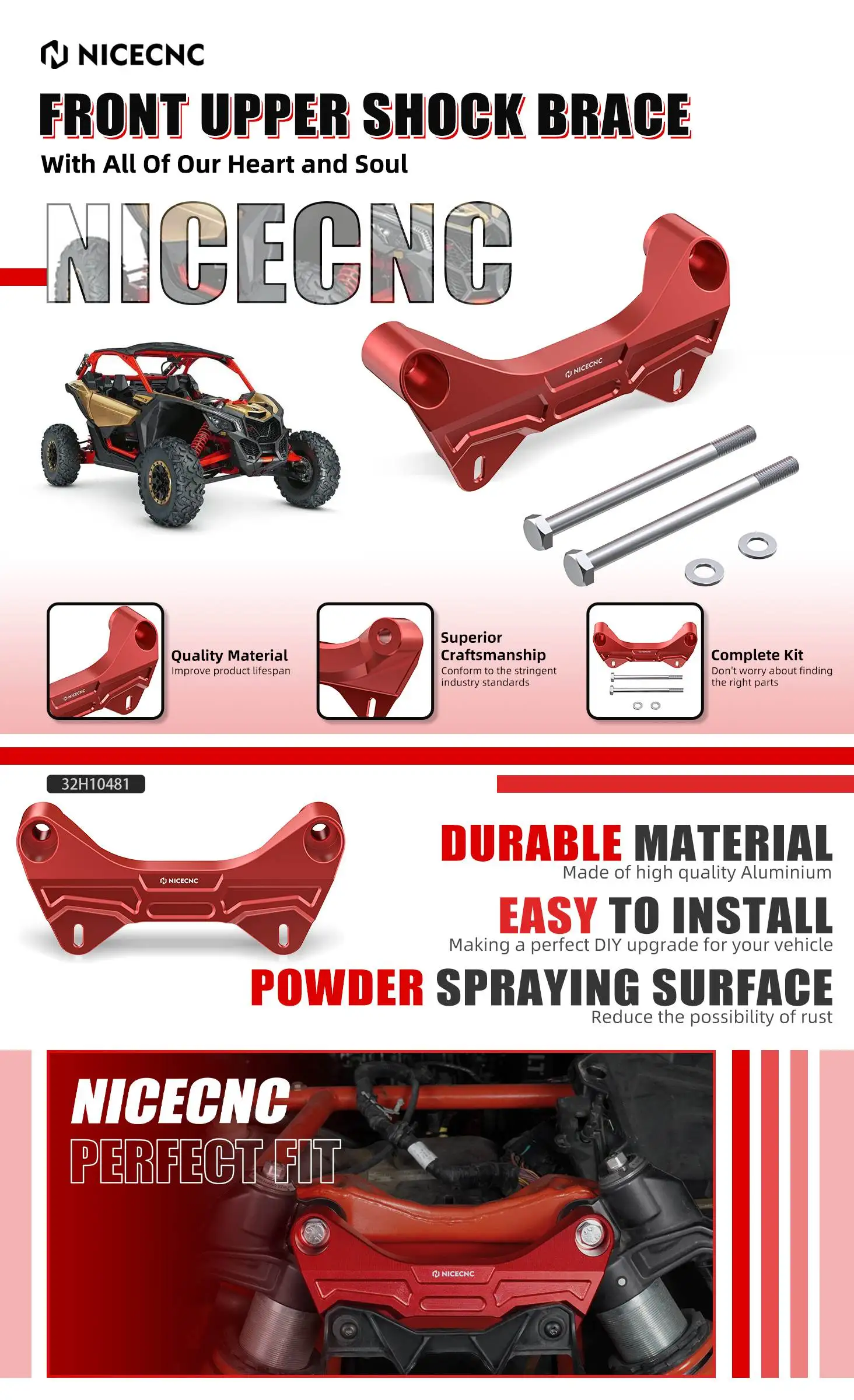 NICECNC Für Can Am Maverick X3 Max R Turbo DPS 2017-2018 Obere Vordere Stoßdämpferhalterung Aluminium UTV Zubehör – Detail 6