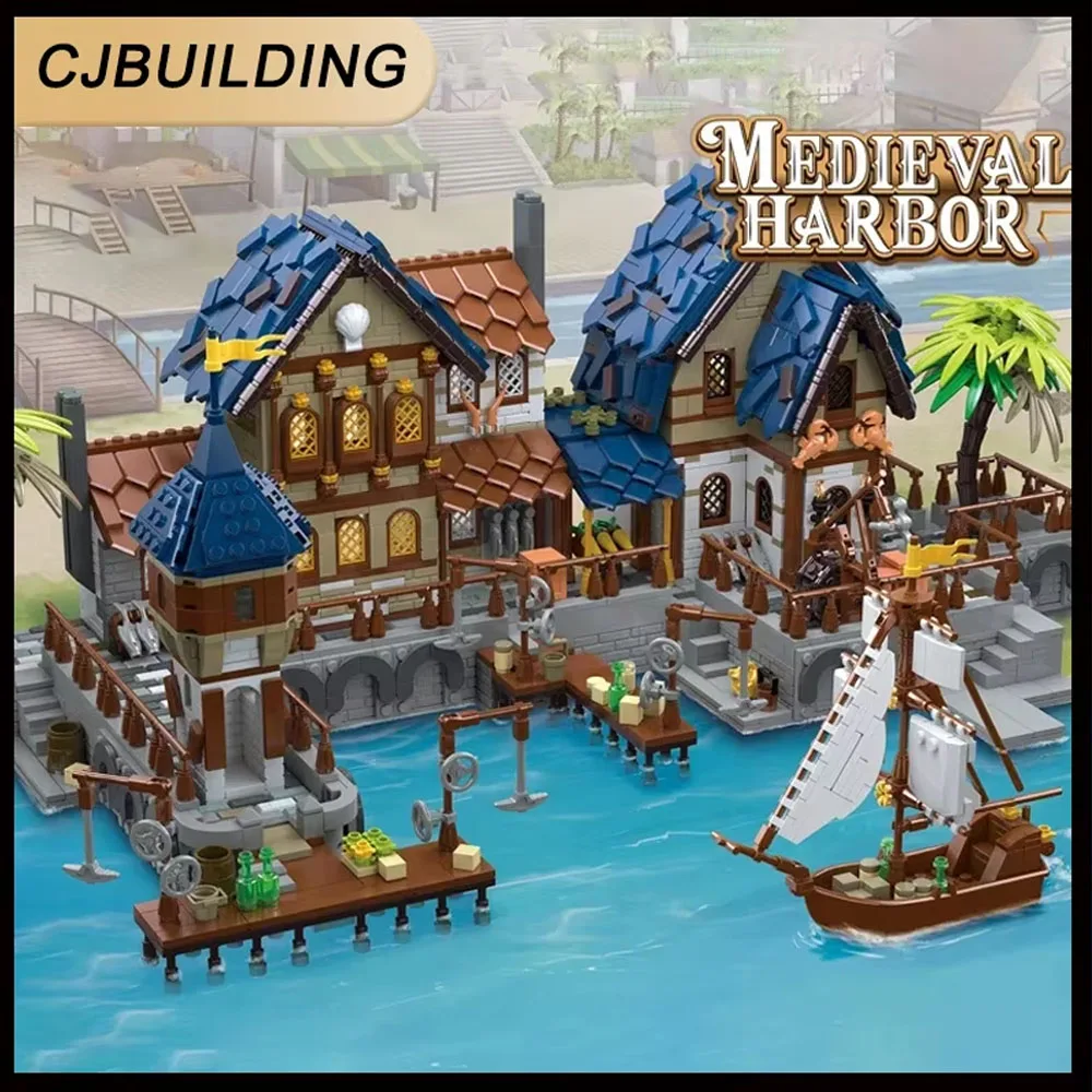 

Creator Expert MOC 89152 Medieval Harbor Port Town Model 2979PCS Building Blocks Brick Toys for Children Boys with light Gift