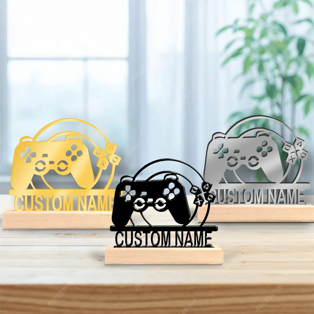 1pc Personalized Iron Desktop Ornament Custom Content With Wooden Base Perfect for Home or Office Decoration