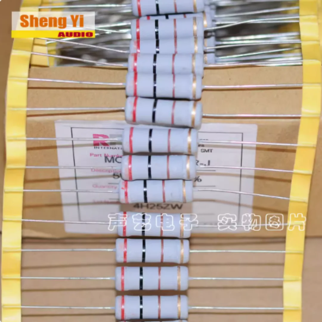 Imported Taiwan RFE high-power color-coded resistors with 5W power rating, 200R resistance value, 200 ohms, 5% tolerance, brand