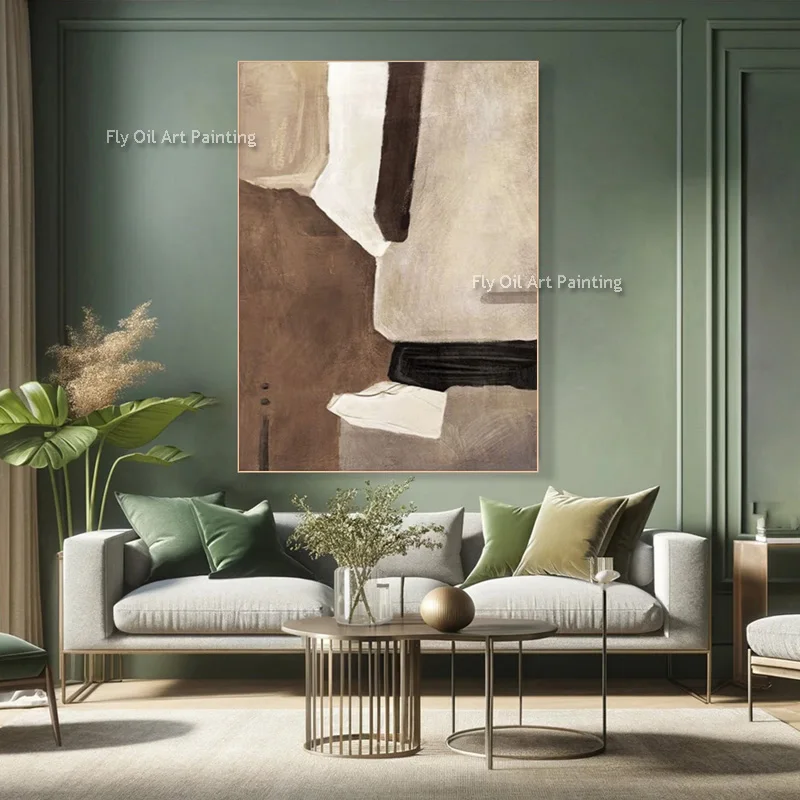 Brown Beige Canvas Thick Wall Art Abstract Face Hand Painted Oil Painting Minimal Figure Wall Decor For Entry Hall