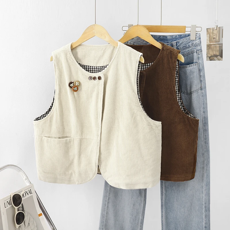 

Retro Forest System Corduroy Vest Autumn Winter Outerwear Loose Casual Layering oulder Padl Svel ort Jaet