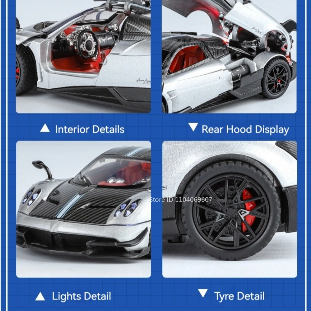 1:24 Pagani Huayra BC Model Car Toys Alloy Diecast Shock Absorption Pull Back Sound Light Simulation Racing Vehicle Gift for Boy