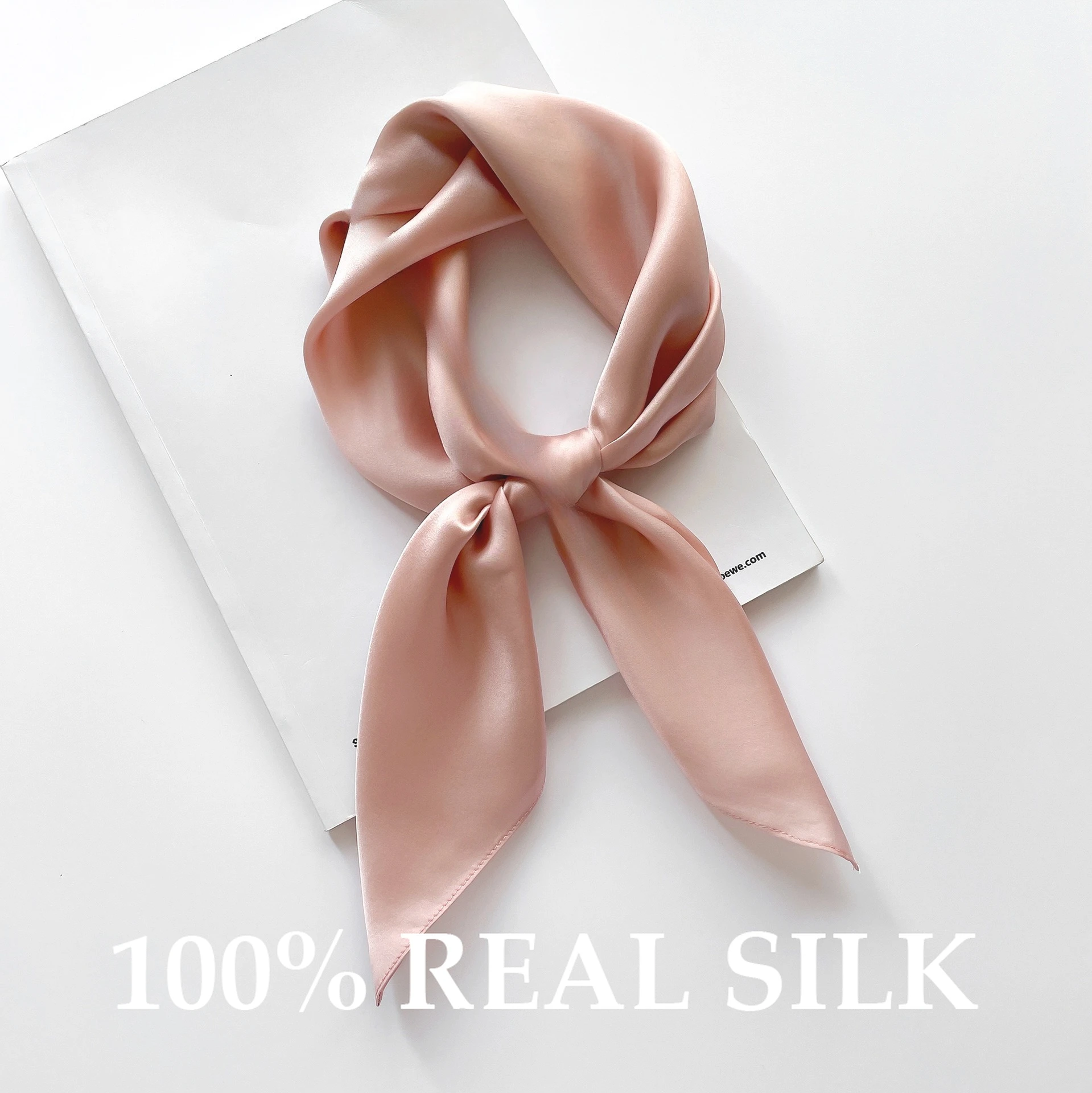 

100% Натуральный Шелковый Квадратный Платок для Женщин, Однотонная Повязка на Голову, Шейный Платок, Шаль, Бандана, Модный Люксовый Бренд, Высокое Качество, Хиджаб 2026