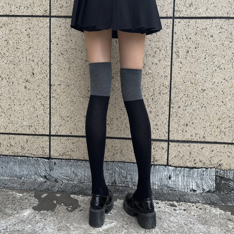 LingLiShuSexy Collage Color Calf Sock Female Spring And Autumn Cross Knee Sock Black Long Leg Sock Slight Pressure Thin Leg Sock