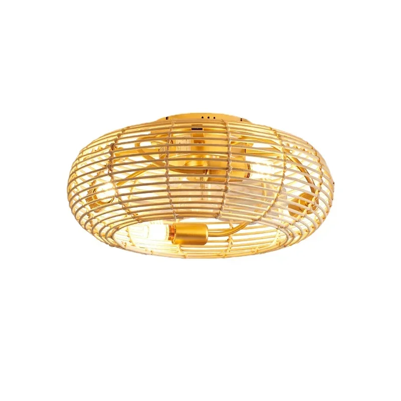 Homestay Fan Ceiling Light Surprise Silent Wind Japanese Vine Weaving Bedroom Study Restaurant Retro Wind Remote