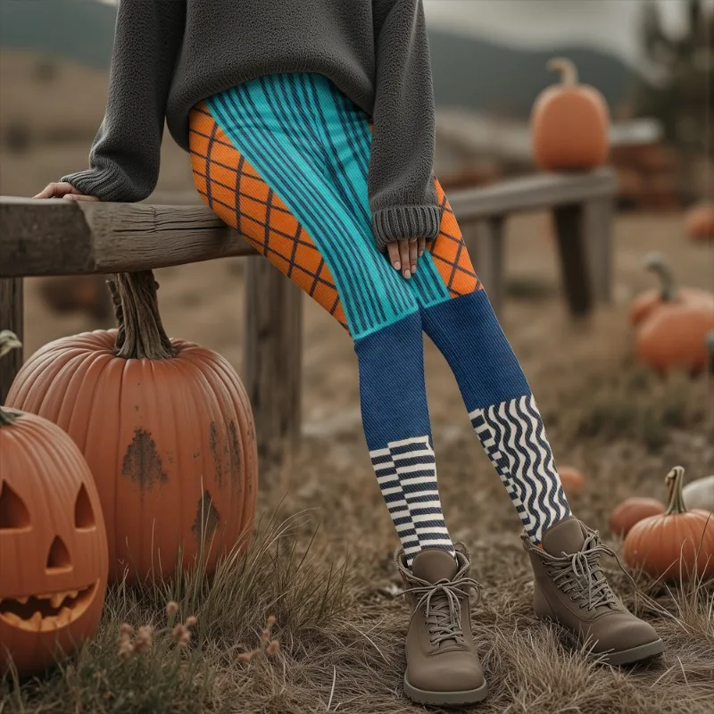 غير تقليدي Y2K طماق هندسية للنساء لينة بسط الشارع الشهير كتلة اللون الجوارب الشتوية السميكة لارتداء مع منصة الأحذية