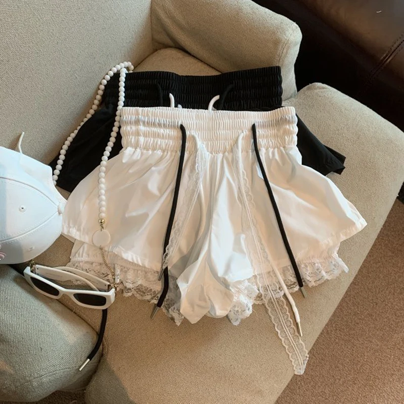 Lace Patchwork Women Wide Leg Shorts Fashion High Waist Multi Layer Chic Shorts Skirts Summer Streetwear Hot Girl Mini Pants