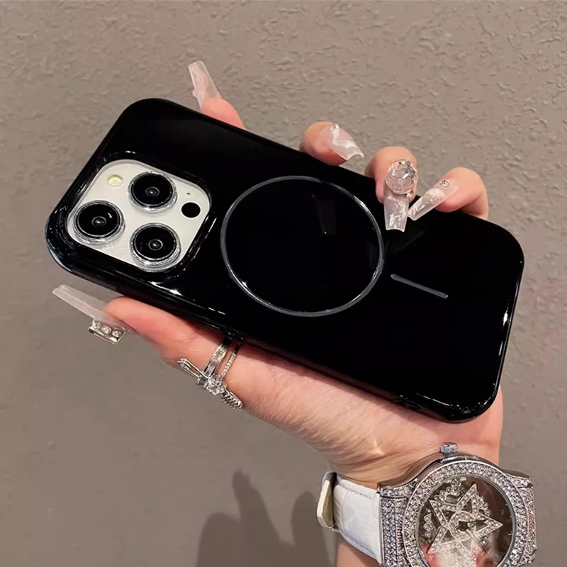 Originality Glossy Solid Color Magsafe Magnetic Case for iPhone 16 15 14 13 12 11 Pro Max Plus Fall Prevention Shockproof Cover