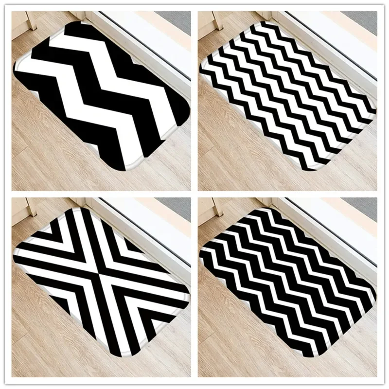 Black White Geometric Living Room Bathroom Bedroom Entrance Doormat Non-slip Kitchen Rug Washable Floor Mat Home Decor Carpet