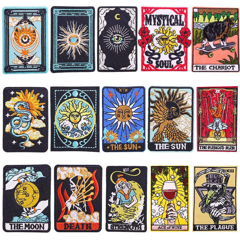 

Tarot Card Embroidered Patches For Clothes The Sun The Moon Iron On Patches For Clothing Thermoadhesive Patch DIY Tactical Badge