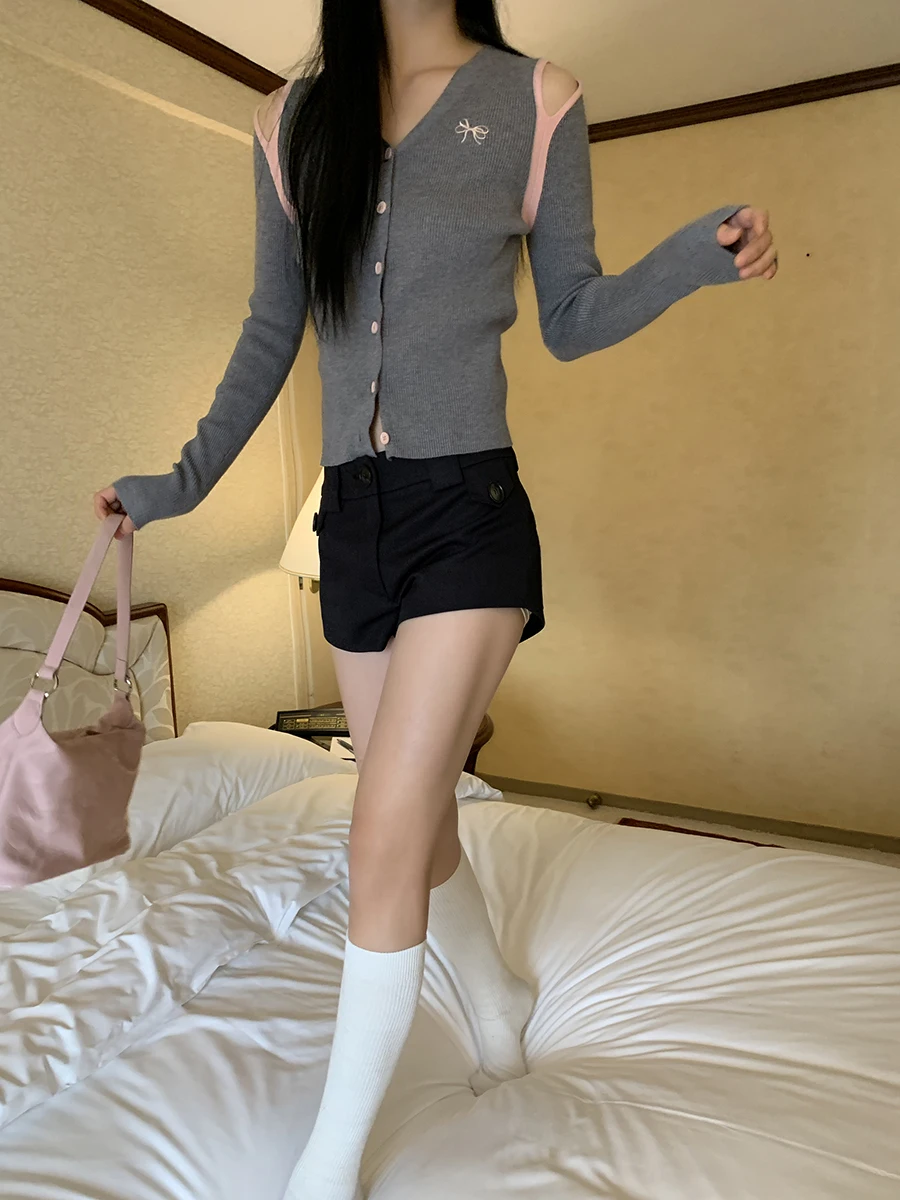 شورت نسائي أحمر بتصميم المشاهير، نمط أمريكي عصري، سروال قصير صيفي، خصر منخفض، أرجل مستقيمة، مزيج من البوليستر #2