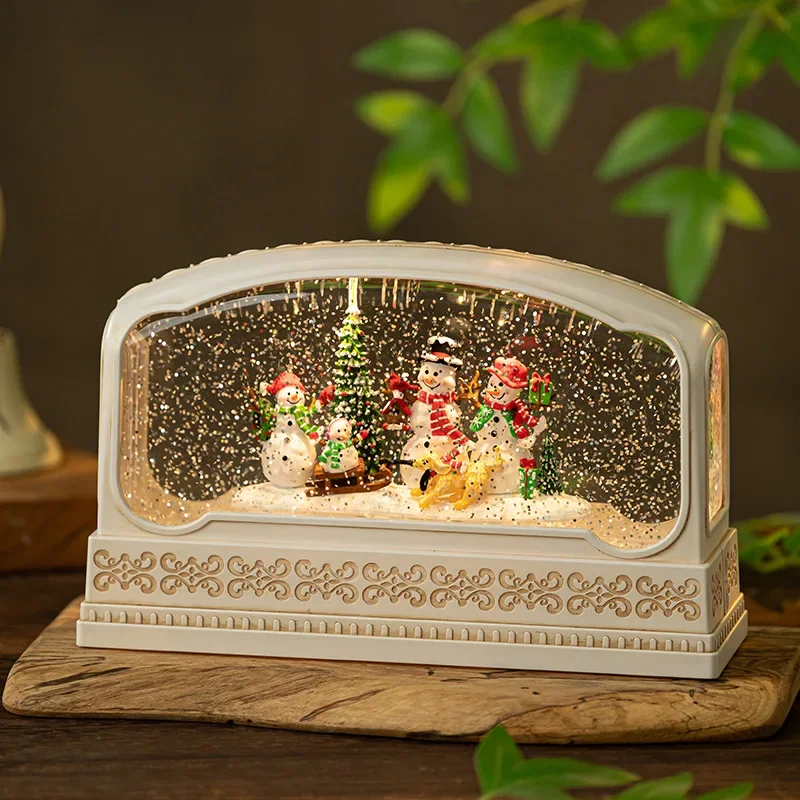 Rectangular Resin Snow Globe Music Box Mini Christmas Decor with Falling Snow & Melody, Gift for Kids Collectors
