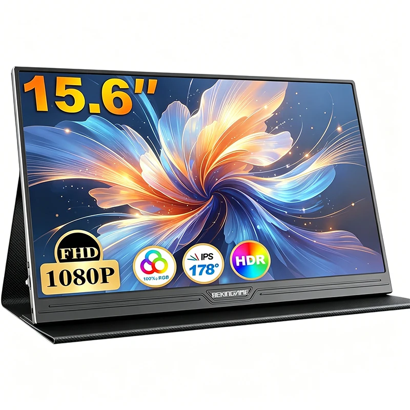BEKINGAME 15.6 inch Portable Monitor FHD 1920*1080P IPS Screen USB-C HDMI Display For PC PS4/5 Switch Xbox Laptop Phone