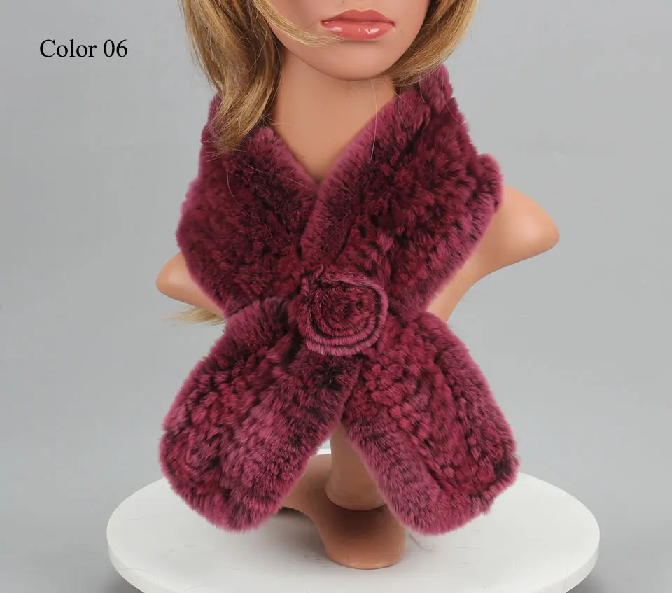 Frauen Stricken Echt Rex Kaninchen Pelz Schal Dame Fashion Floral Rex Kaninchen Pelz Schalldämpfer Heißer Winter Warme Natürliche Pelz Schals neue Stil – Detail 18