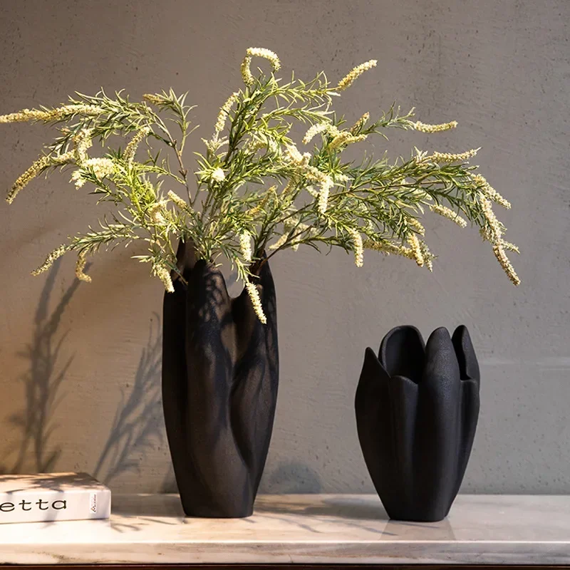 Creative Ceramic Vase Irregular Pleated Scrub Ceramic Handicraft Flower Vase Floral Arrangement Accessories Terrarium Home Decor