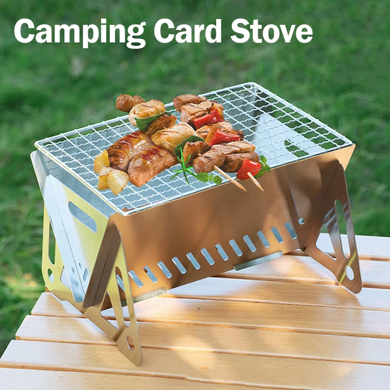 

Stainless Steel Barbecue Grill Portable Outdoor Camping Stove Folding Card Stove BBQ Grill Rack Firewood Stove Firepfoof Cloth