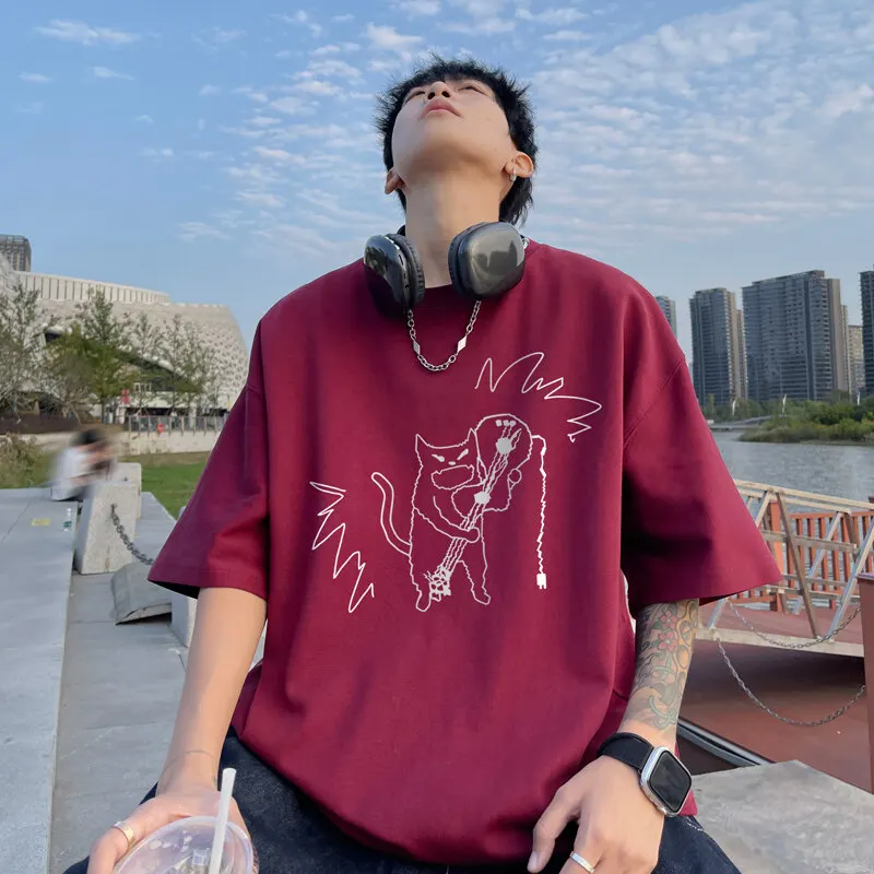 Kaus pria ukuran besar Fashion kaus katun putih untuk pria pakaian musim panas kasual kaus cetak Anime 5XL lucu pakaian pria