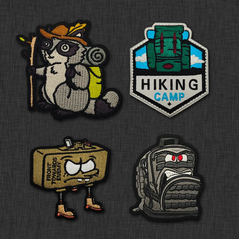 Travel Raccoon Hiking Camp Backpack Embroidery Patch Cartoon Armband Tactical Badge for Clothing Backpack Jacket DIY Decoration