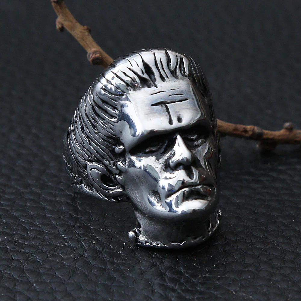 Science Fiction Goth Frankenstein Steel Rings For Men Punk Horror Scientist Biker Stainless Steel Skull Men Ring Fashion Jewelry