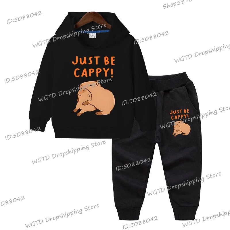 Cute Capybara Gift for Children Hoodies+Trousers 2Pc Set Just Be Cappy Funny Boys Girls Outfit Kawaii Cartoon Sweatshirt Sets