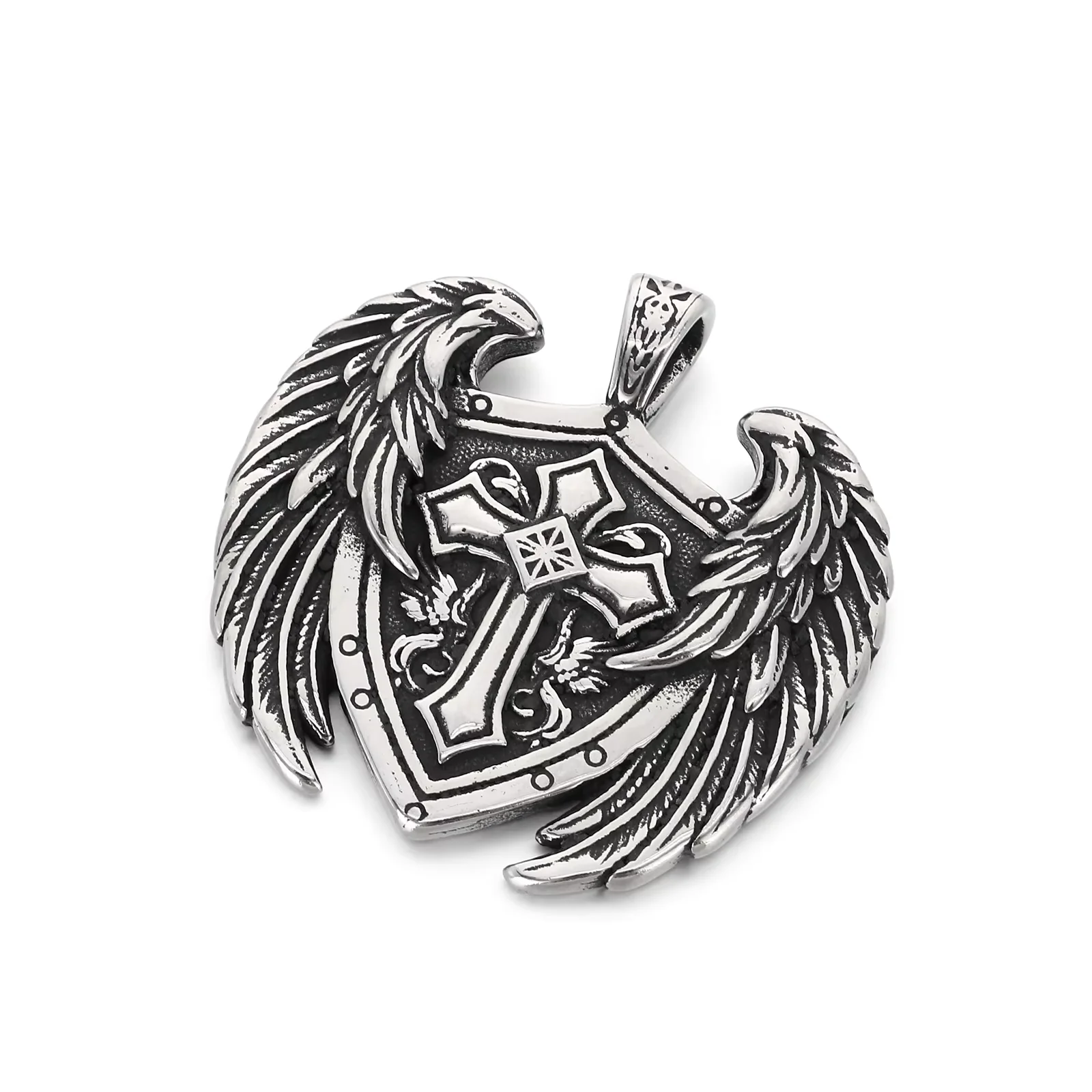 Fongten Wolf's Head Celtic Knot Cross Shield Wing Stainless Steel Pendant Necklace Fashion Jewelry Halloween Gifts Haunted House