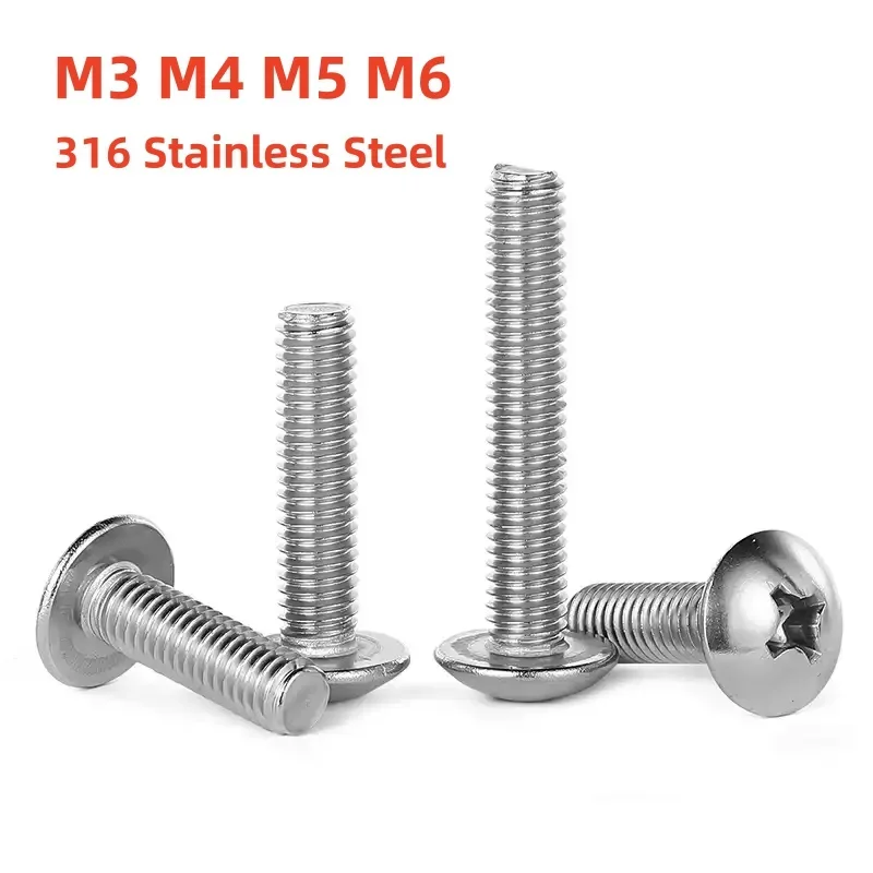 M3 M4 M5 M6 316 Stainless Steel Cross Mushroom Head Large Flat Round Head Screws Bolt Length 4-60mm