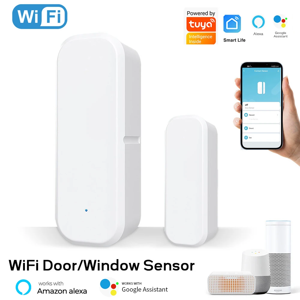 Tuya Wifi  Smart Door Sensor Window  Entry Security Alarm Alexa Google Home Compatible Burglar Alarm Sensor for Home Security