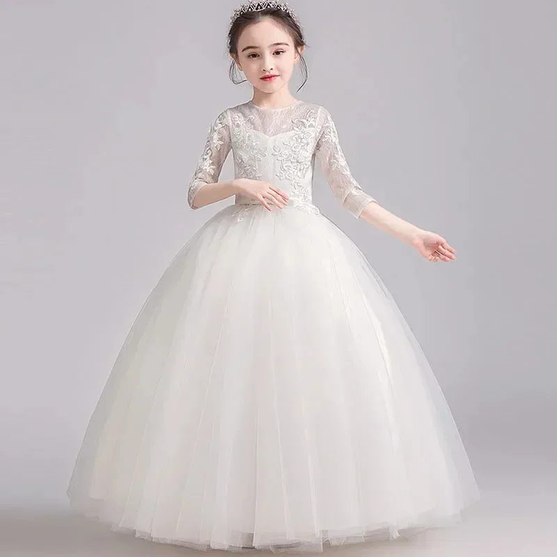 2024 New Spring Flower Girl White Birthday Princess Performance Singing Performance Costume Stage Choral Costume