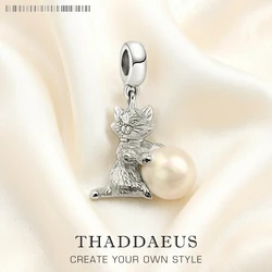 Kitten & Pearl Pendant Charm Spring European Style Fashion 925 Sterling Silver Cute Cat Gift For Women