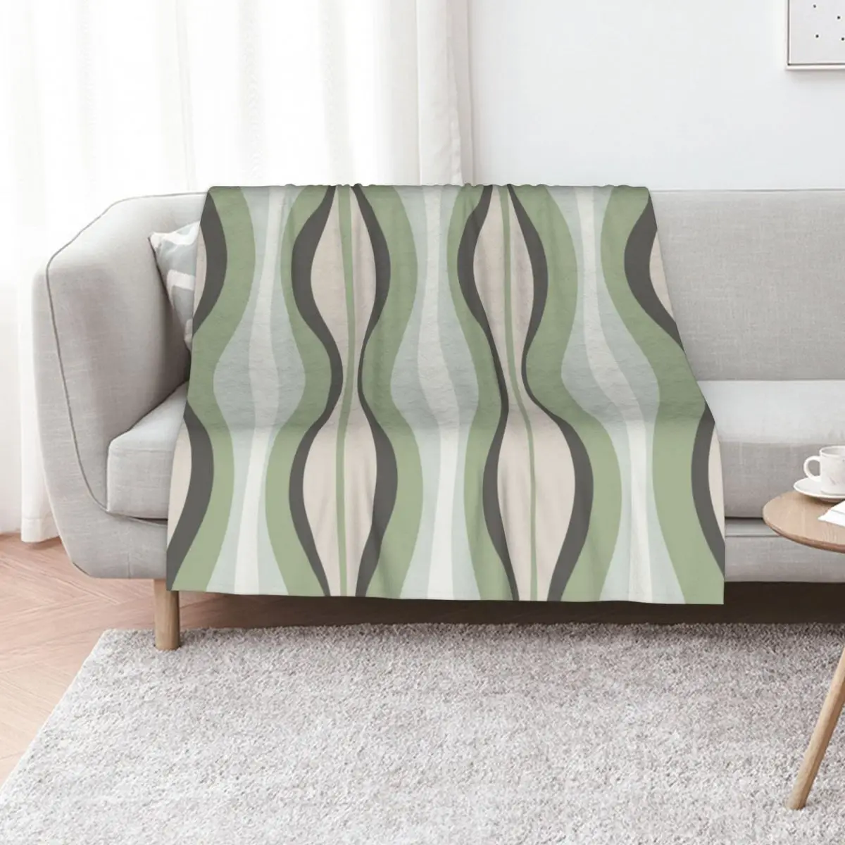 Midcentury Modern Hourglass Abstract Pattern in Sage Green, Grey, and Beige Throw Blanket Blankets For Bed Comforter Blankets