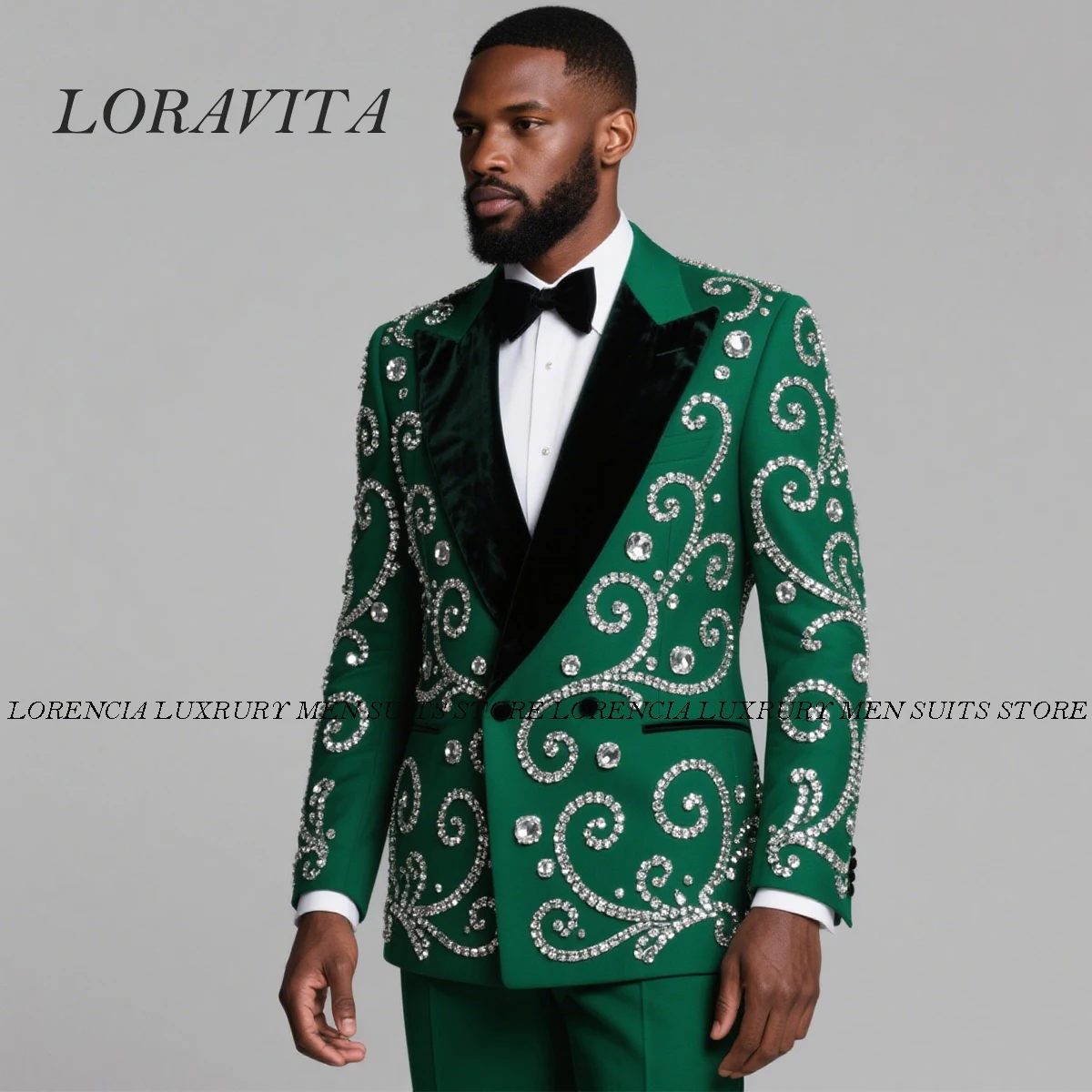 

Customized Luxury Velvet Embroidery Crystals Men Suits 2 Pieces Sets Groom Tuxedos Slim Fit Wedding Party Blazer Costume Homme