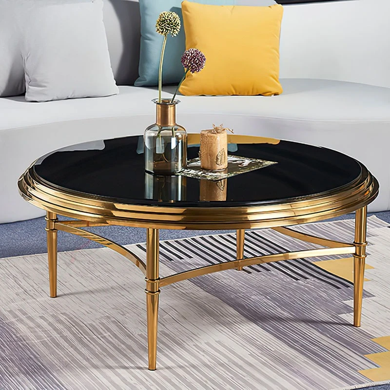 High-end simple modern rock slab circular storage double-layer coffee table Nordic light luxury exquisite stainless