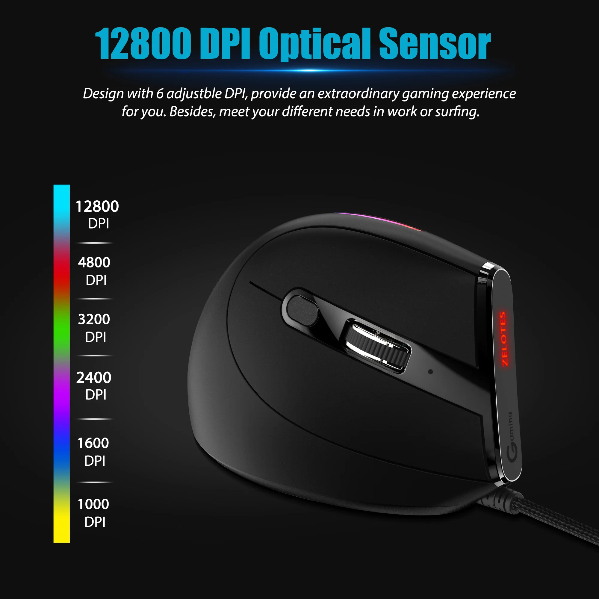 JOMAA Wired Gaming Mouse RGB Vertical Ergonomic Mice 9 Button Programmable 12800 DPI Mouse for Gamer Computer Laptop