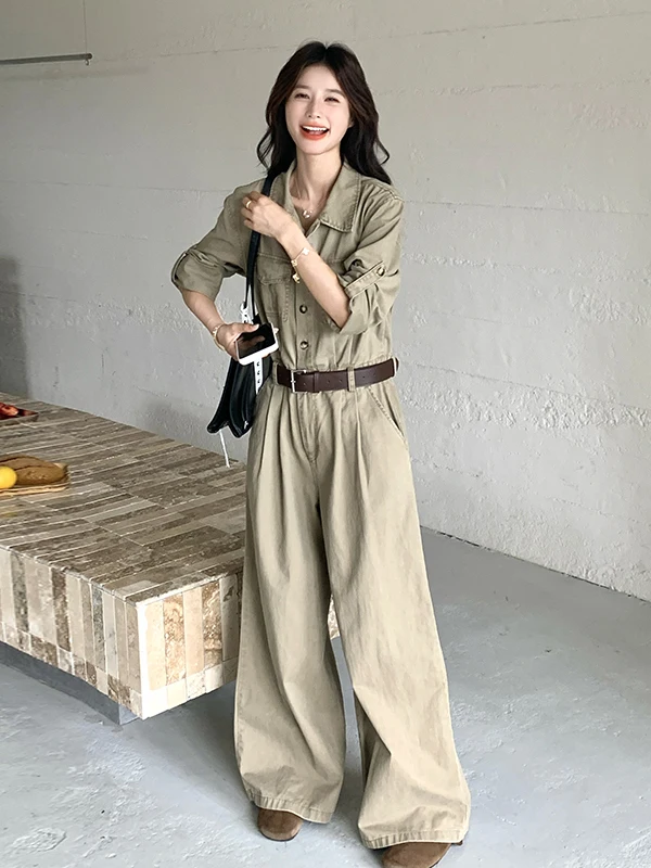 

Цельный костюм цвета хаки с высокой талией, утягивающие длинные брюки, женские весенне-осенние модные высококачественные ощущения для поездок на работу