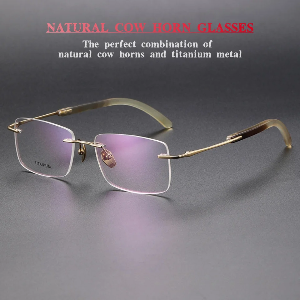 

men's elegant temperament natural horn glasses titanium metal eyes women's retro frameless glasses prescription optical Eyeglass