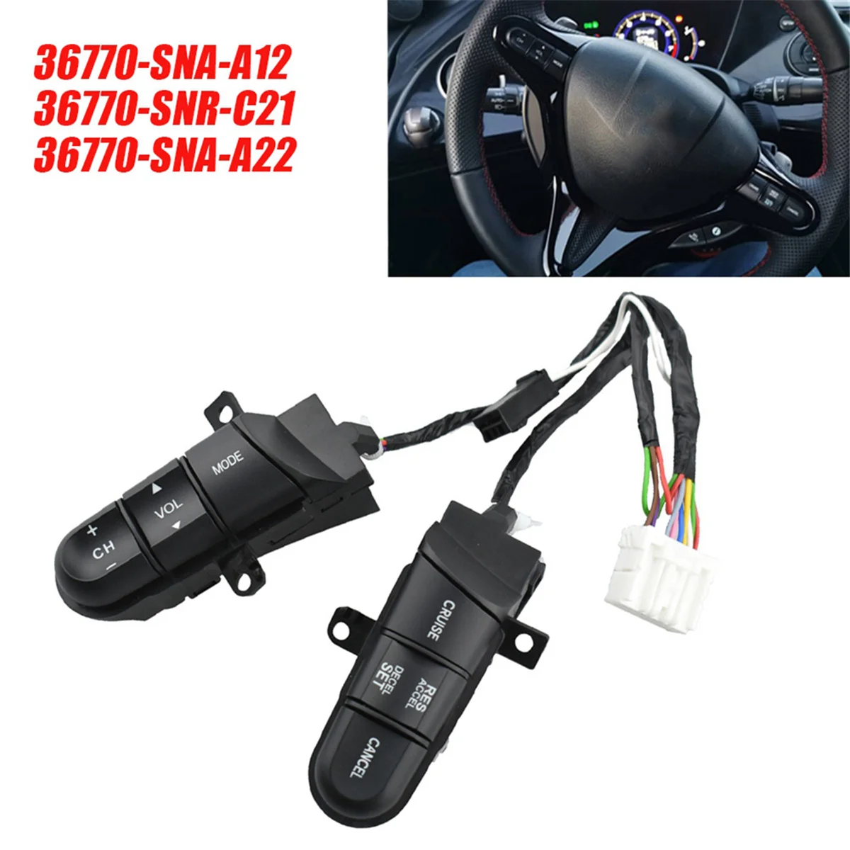 Sakelar Kontrol Pelayaran Roda Kemudi Mobil 36770-SNA-A12 untuk Honda Civic Jazz GE8 Tombol Accel Jarak Jauh Audio 36770-SNR-C21—L49A