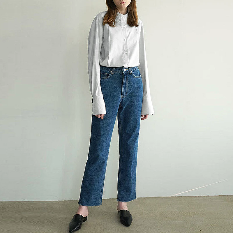 100% 코튼 시크 활 타이 여성 셔츠, 용수철 및 가을 디자인 스타일, 루즈한 스트레이트 숄더, 긴팔 사무실 여성 셔츠