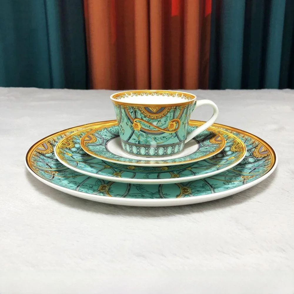Gold Rimmed Bone China Coffee Cup Dining Table Steak Western Dinnerware Hotel Sample Room Plate Arrangement Couple Cup Creati...