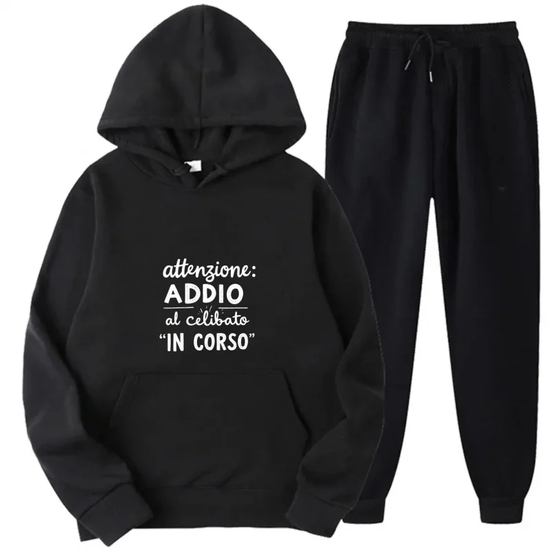 Conjunto de moletom cinza com padrão impresso e atenção de texto Addio Al Celibato In Corso